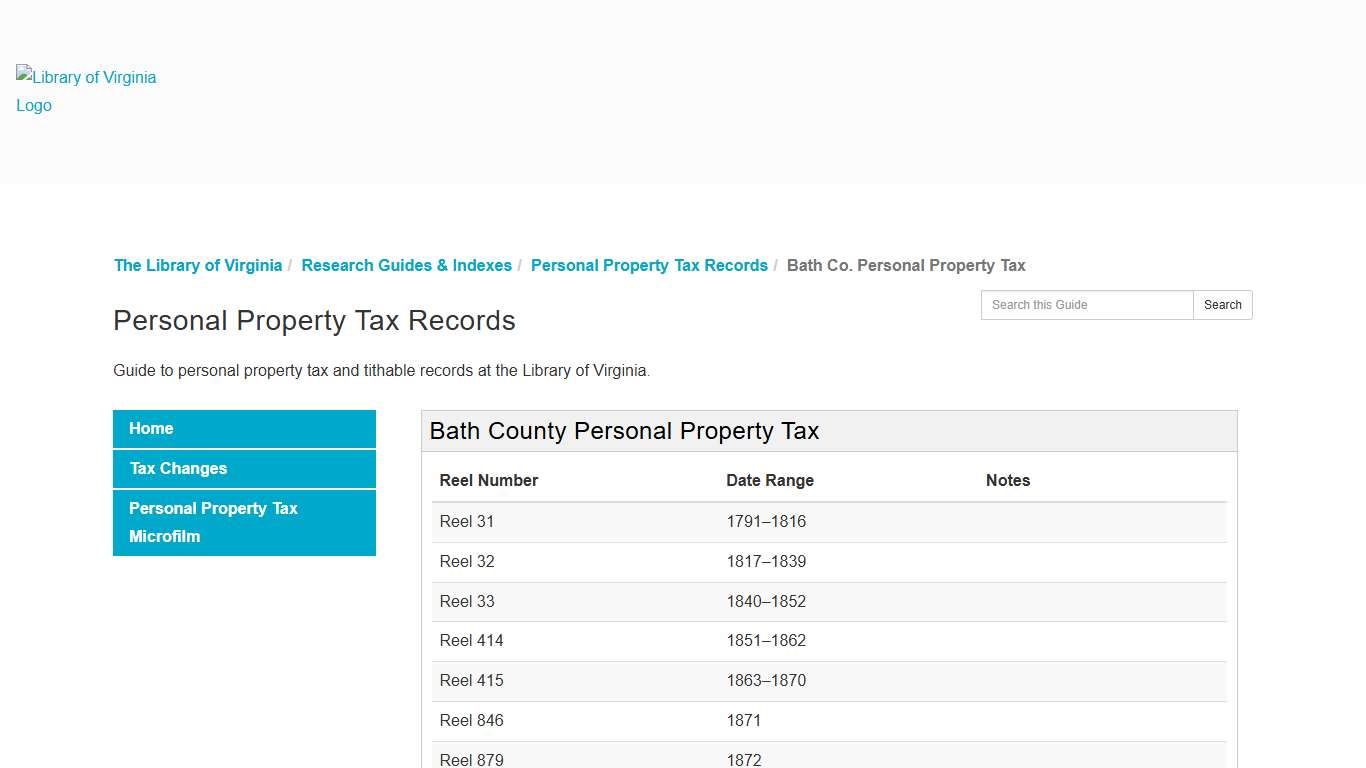 Bath Co. Personal Property Tax - Personal Property Tax Records - Research Guides & Indexes at The Library of Virginia