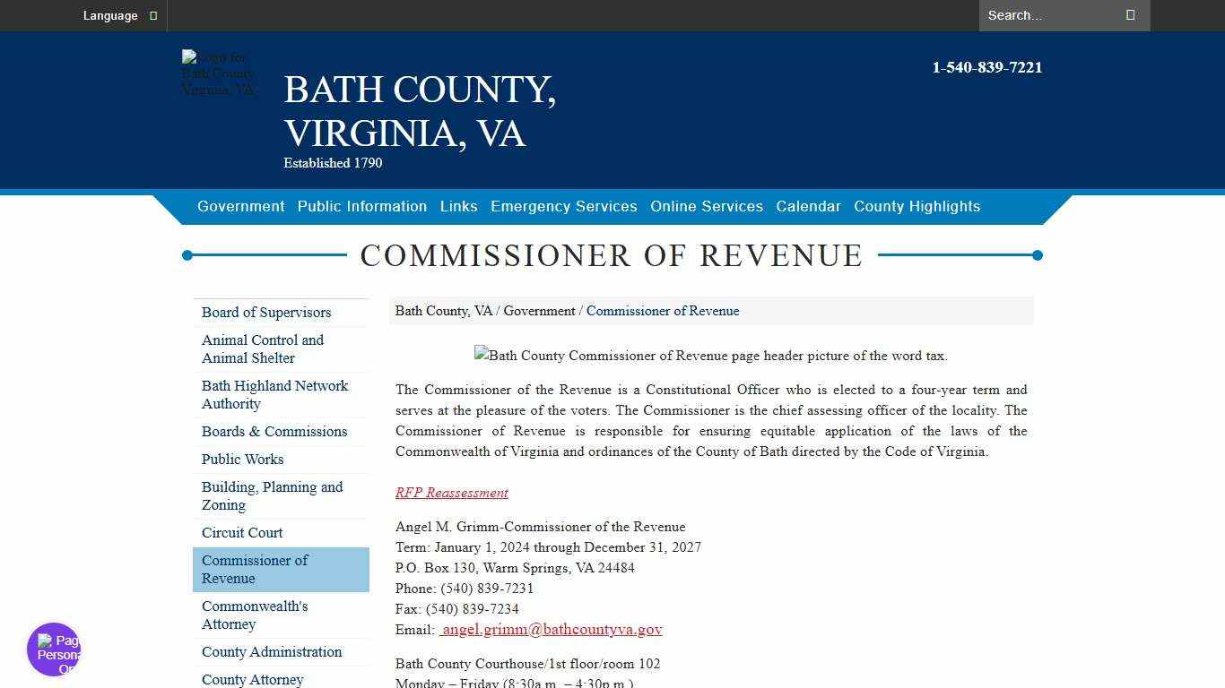 Commissioner of Revenue - Bath County, VA